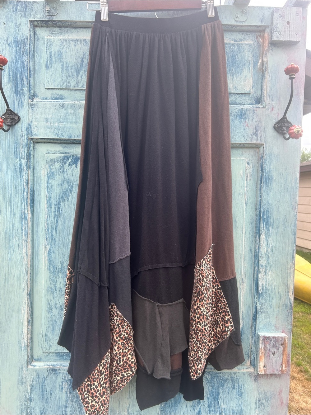Upcycled patchwork tattered leopard print bohemian gypsy pirate  t-shirt skirt